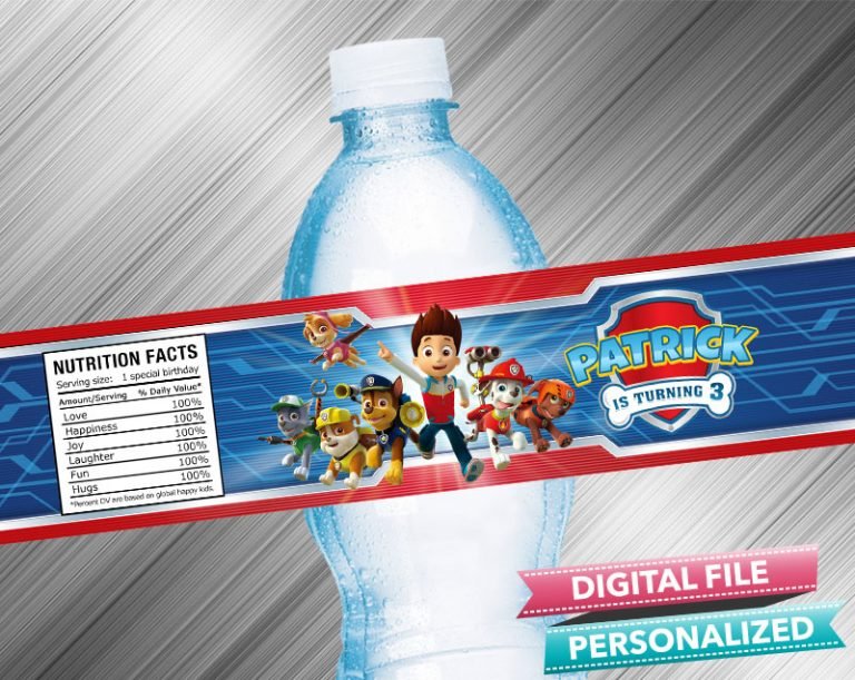 Paw Patrol Water Bottle Label