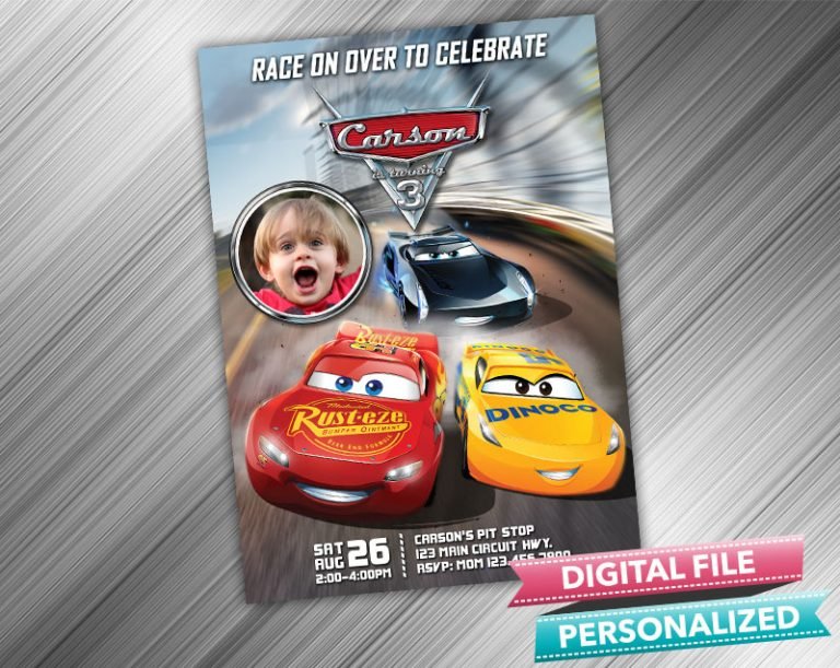 Cars 3 Birthday Invitation with picture