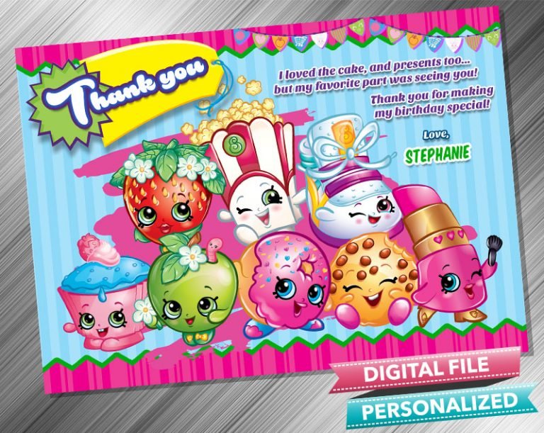 Shopkins Birthday Party Thank you Card