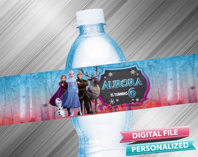 Frozen - Water Bottle Label - preview1 Frozen 2 Chalk Style Birthday Water Bottle Label