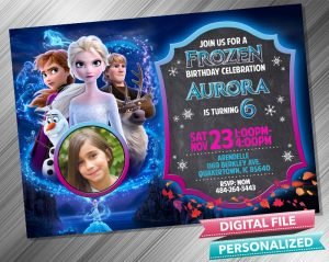 Frozen 2 Chalk Style Birthday Invitation with picture