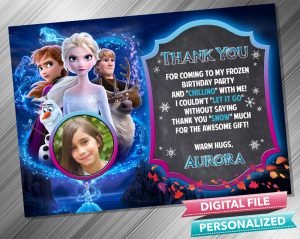Frozen 2 Chalk Style Birthday Thank you Card with picture