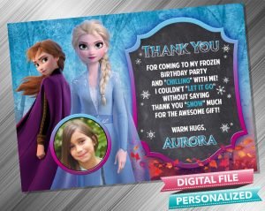 Elsa and Anna Chalk Birthday Thank you Card with picture
