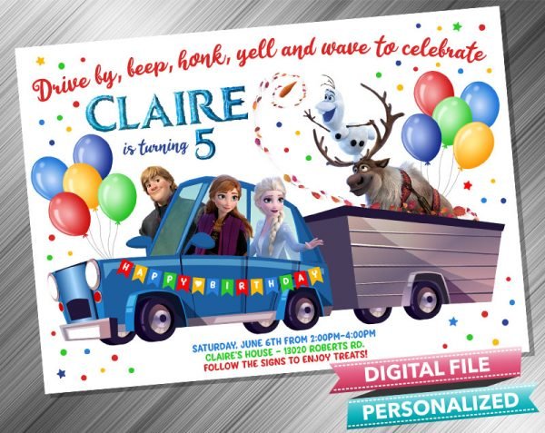Drive by Frozen Invitation Birthday Parade Drive Through Birthday Party Quarantine Birthday Social Distancing Party Invitation