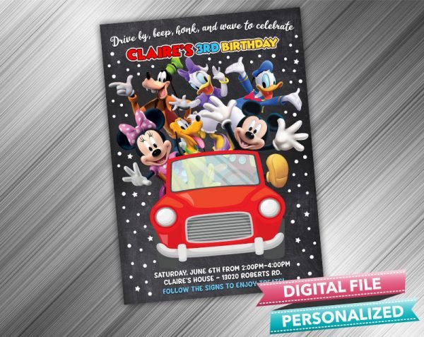 Drive by Mickey Mouse Invitation Birthday Parade Drive Through Birthday Party Quarantine Birthday Social Distancing Party Invitation