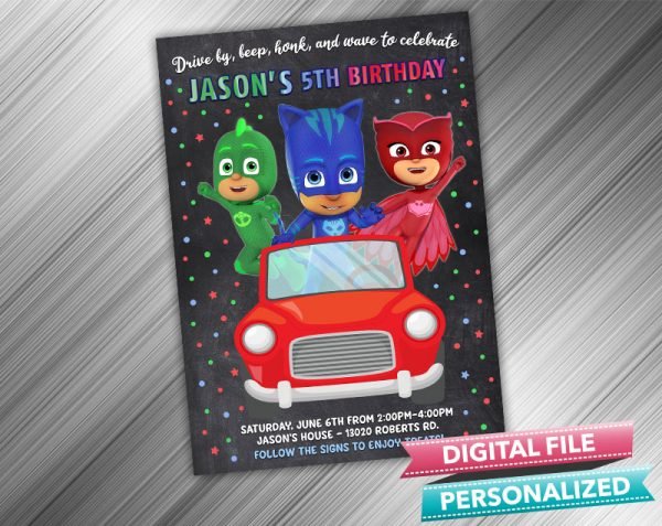 Drive by PJ Masks Invitation Birthday Parade Drive Through Birthday Party Quarantine Birthday Social Distancing Party Invitation