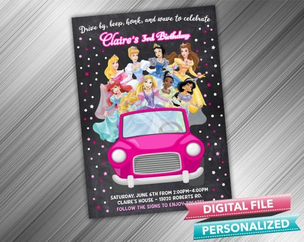 Drive by Disney Princess Invitation Birthday Parade Drive Through Birthday Party Quarantine Birthday Social Distancing Party Invitation