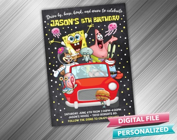 Drive by SpongeBob Squarepants Invitation Birthday Parade Drive Through Birthday Party Quarantine Birthday Social Distancing Party Invitation
